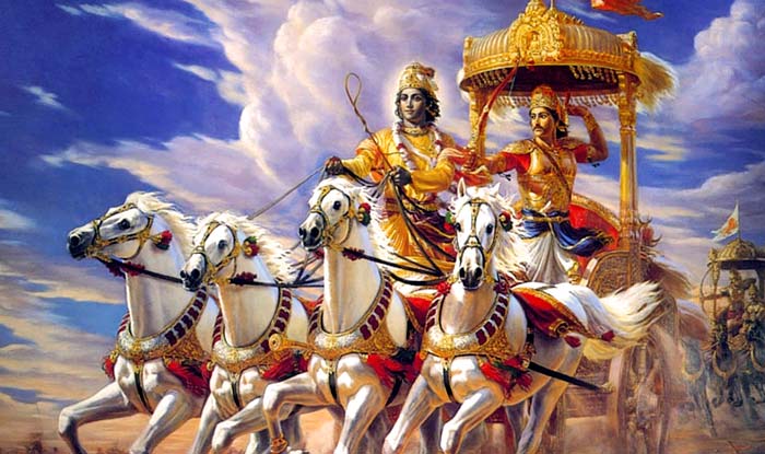 Lord Krishna on his horse chariot. Pictures from Mahabharatha.